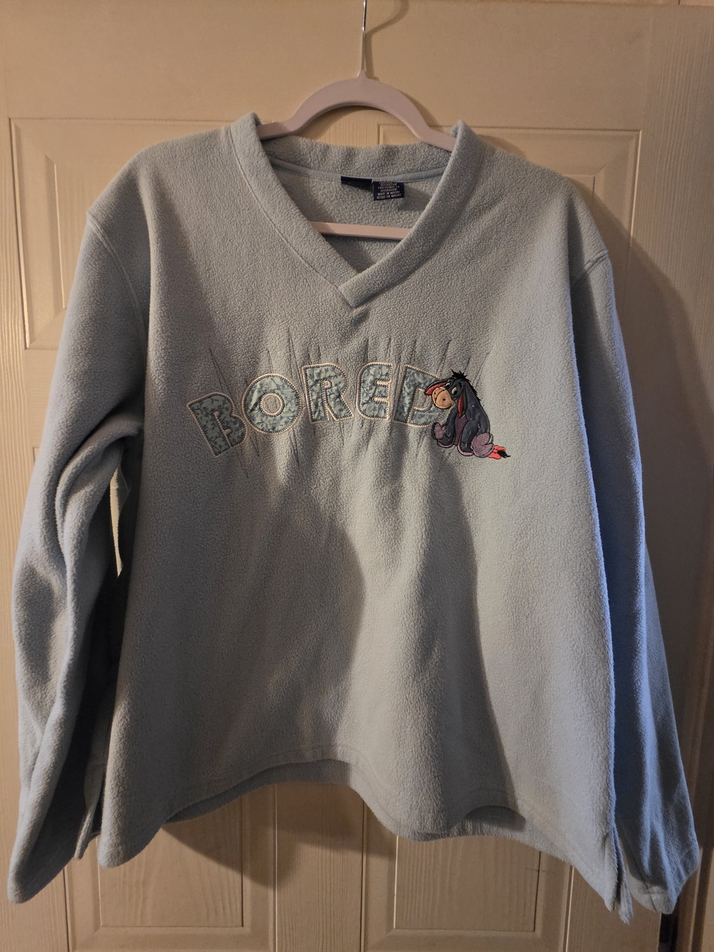 Disney Light Blue Eeyore 'Bored' V-Neck Fleece Sweater